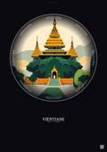 Affiche Vientiane – Poster illustration vintage – Wat Si Saket | Gravura – Fond foncé