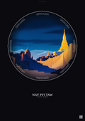 Affiche Nay Pyi Taw – Poster illustration vintage – Famous Viewpoint Of Nay Pyi Taw | Gravura – Fond foncé
