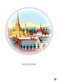 Affiche Nay Pyi Taw – Poster illustration vintage – Historic Old Town Of Nay Pyi Taw | Gravura – Fond clair