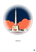 Affiche Dhaka – Poster illustration vintage – Shaheed Minar | Gravura – Fond clair