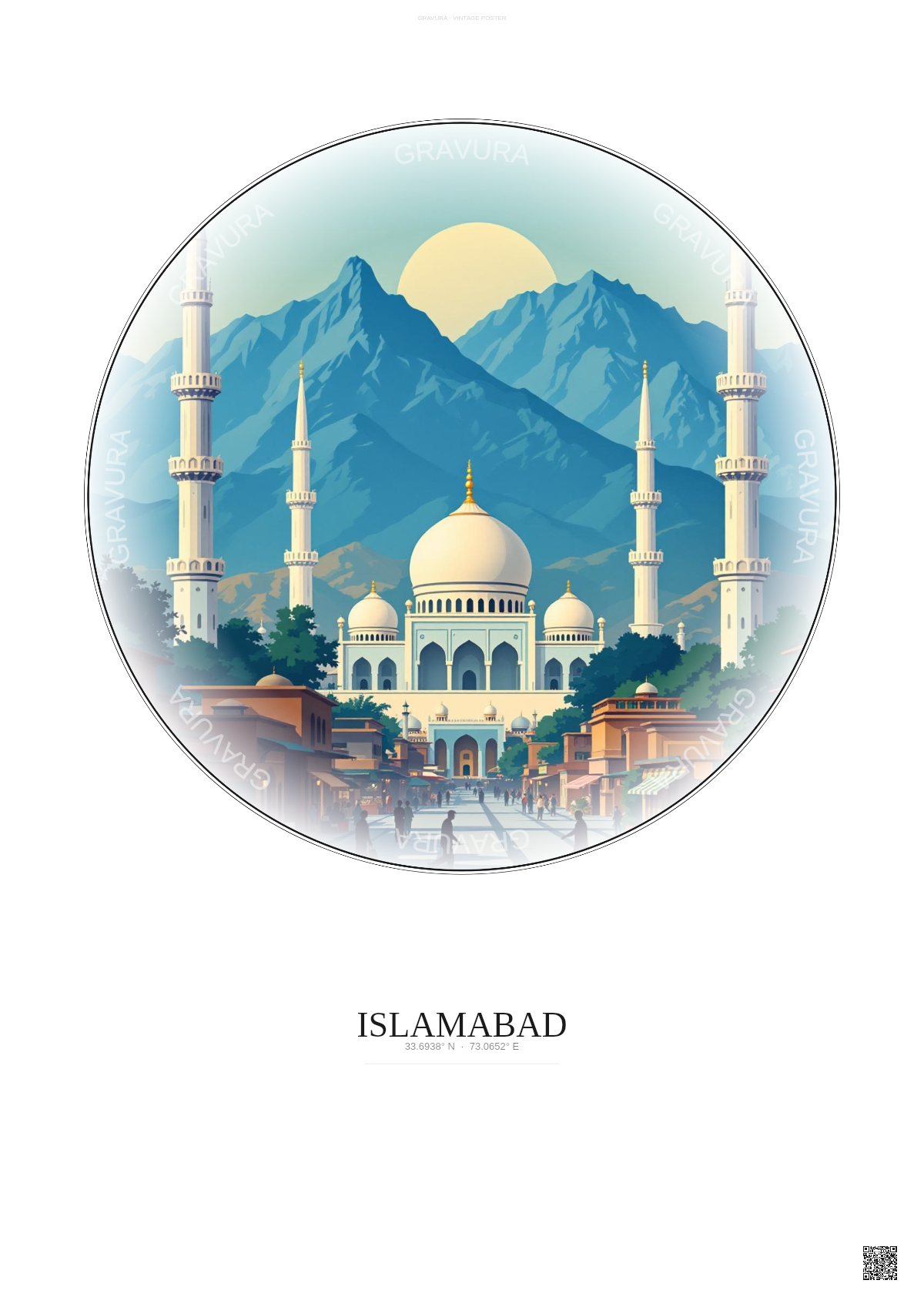 Affiche Islamabad – Poster illustration vintage – Islamabad | Gravura – Fond clair