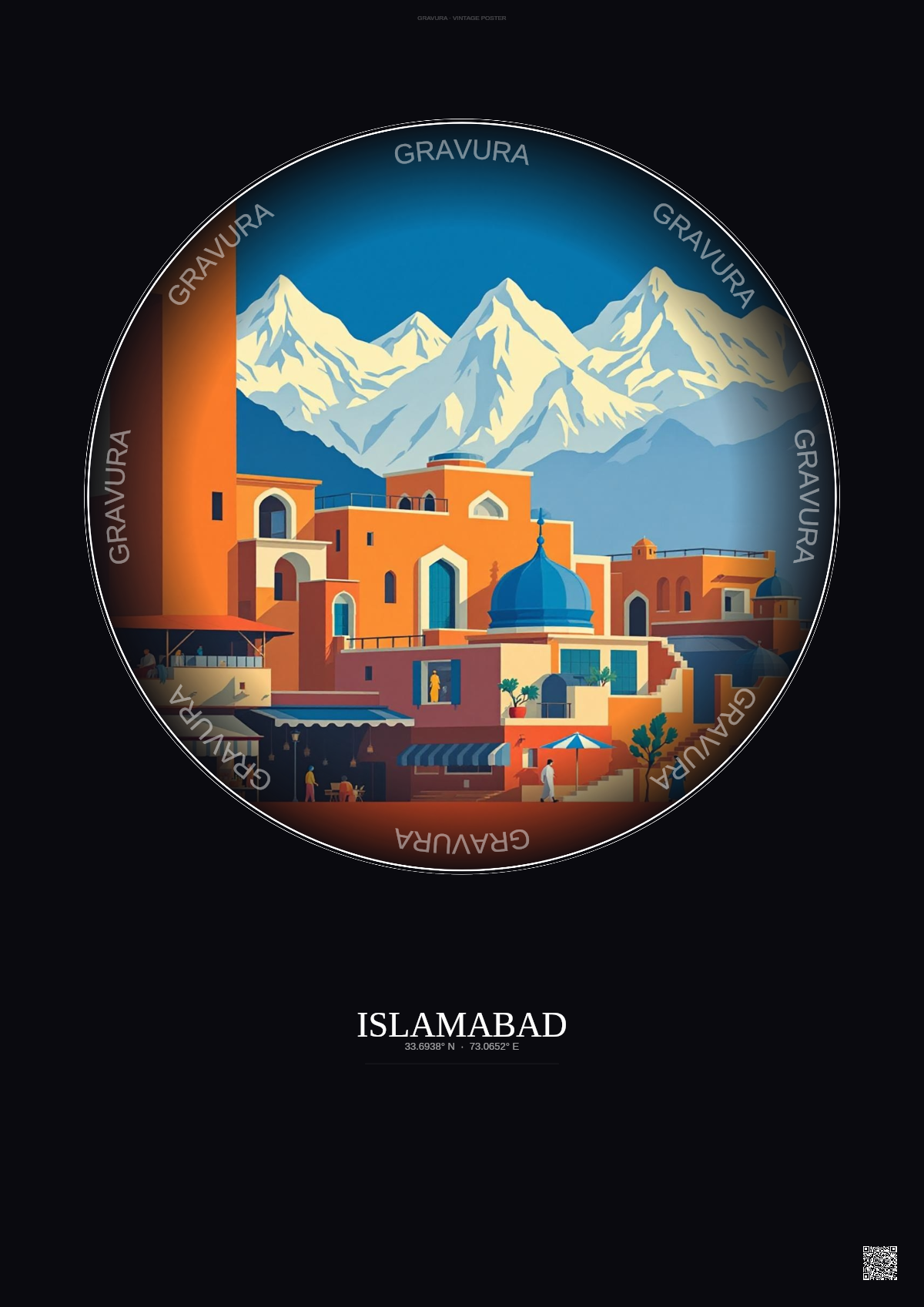 Affiche Islamabad – Poster illustration vintage – Lok Virsa Museum | Gravura – Fond foncé