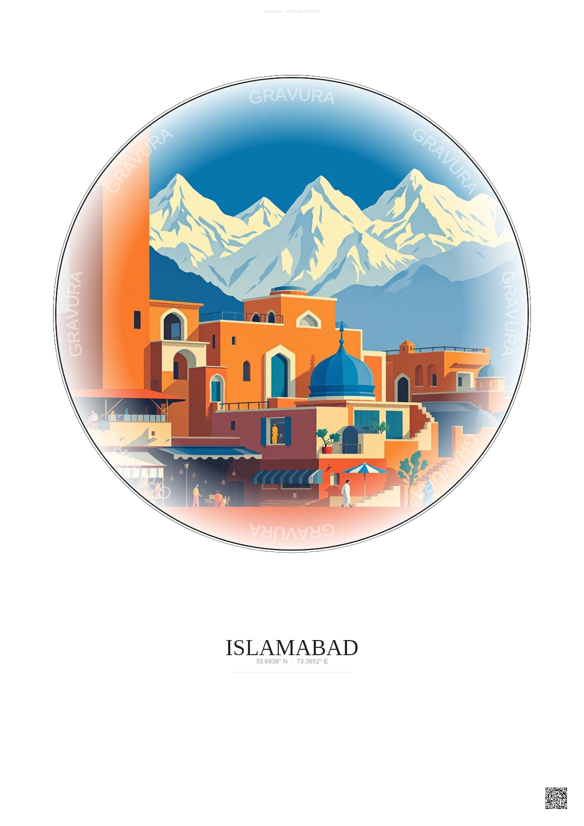 Affiche Islamabad – Poster illustration vintage – Lok Virsa Museum | Gravura – Fond clair