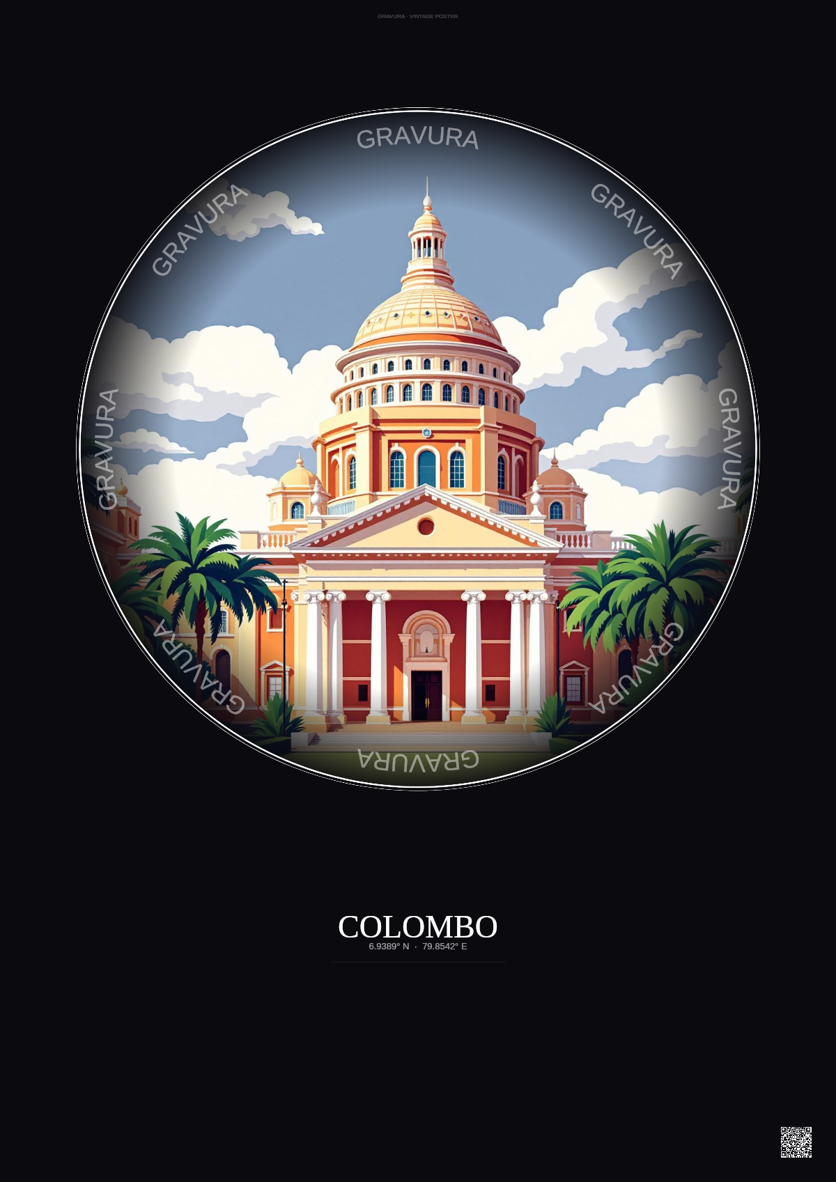 Affiche Colombo – Poster illustration vintage – National Museum Of Colombo | Gravura – Fond foncé