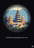 Affiche Kathmandu Metropolitan City – Poster illustration vintage – Historic Old Town Of Kathmandu Metropolitan City | Gravura – Fond foncé