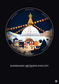 Affiche Kathmandu Metropolitan City – Poster illustration vintage – Most Iconic Landmark Of Kathmandu Metropolitan City | Gravura – Fond foncé