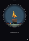 Affiche Ulaanbaatar – Poster illustration vintage – Genghis Khan Equestrian Statue | Gravura – Fond foncé
