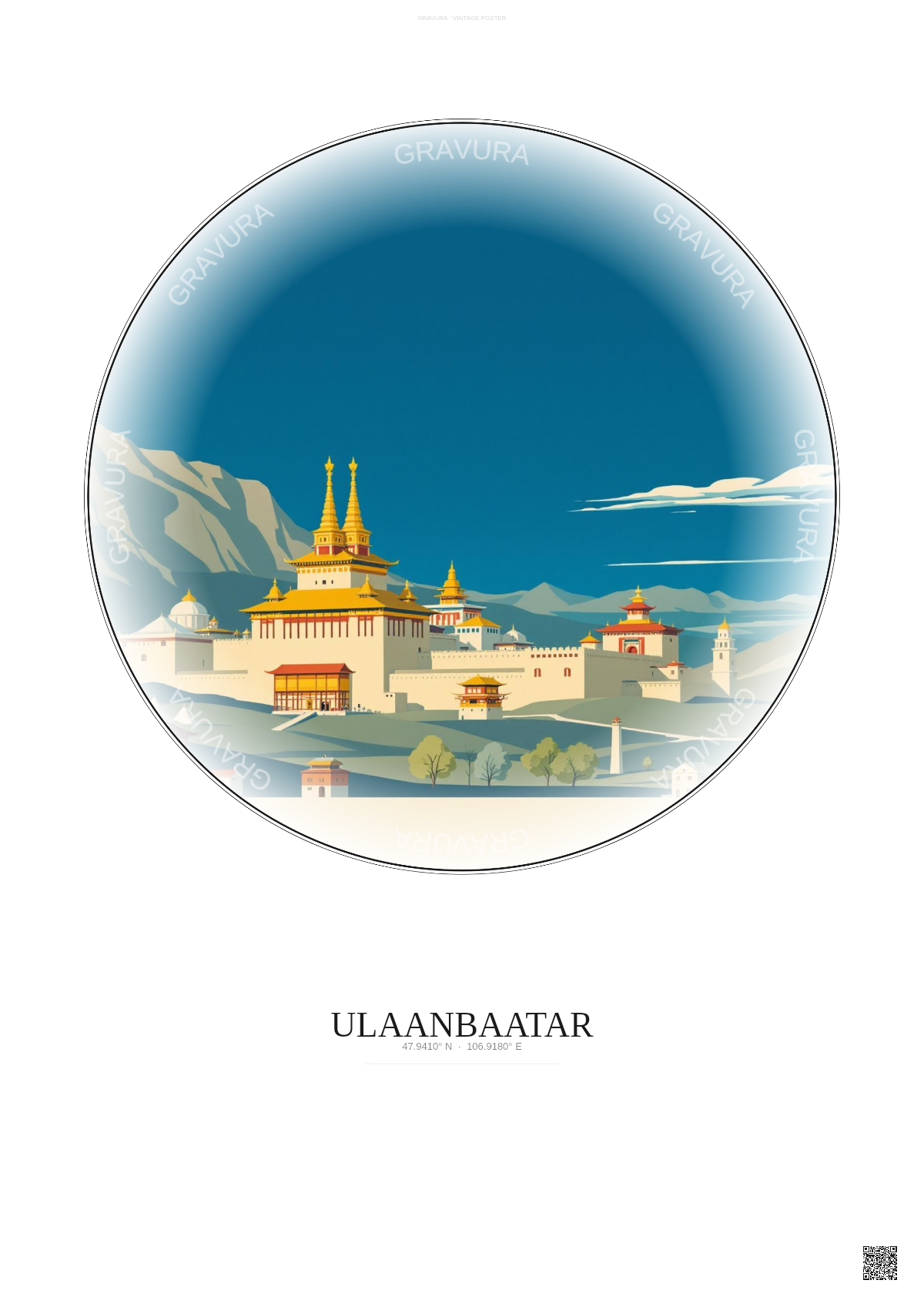 Affiche Ulaanbaatar – Poster illustration vintage – Ulaanbaatar | Gravura – Fond clair