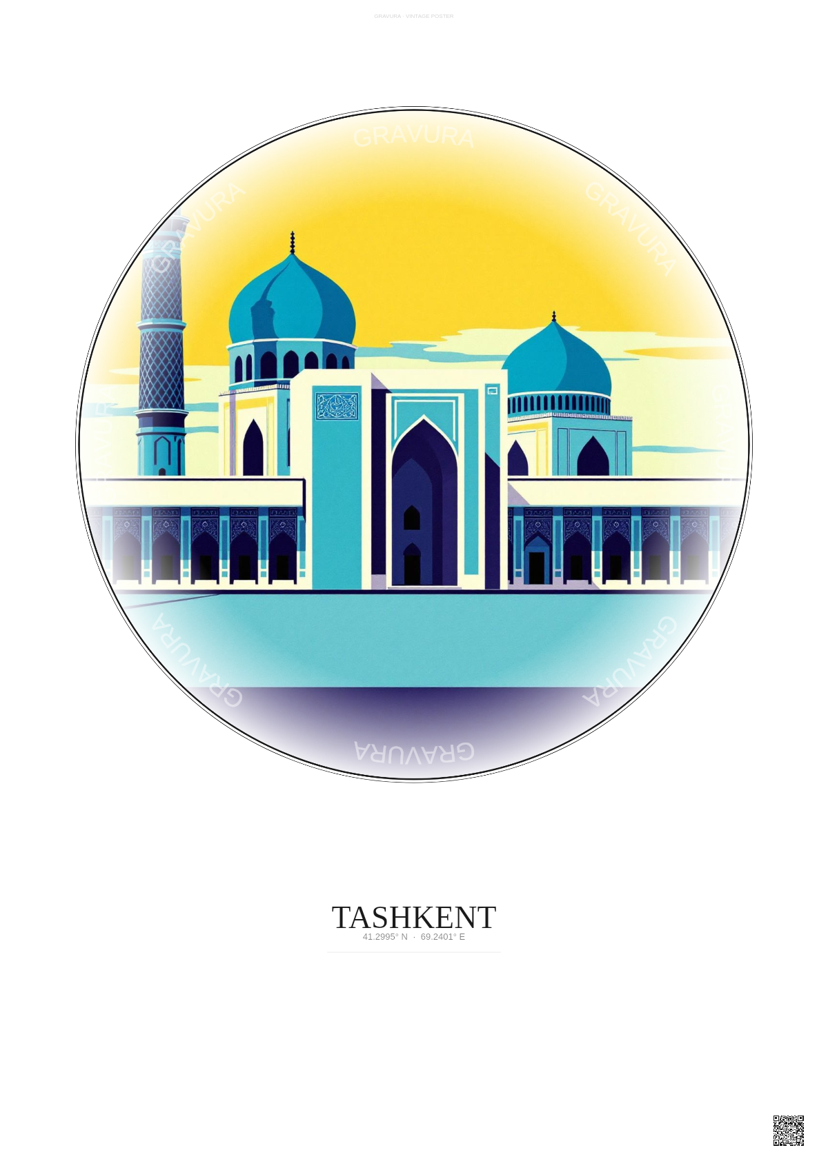 Affiche Tashkent – Poster illustration vintage – Registan Square | Gravura – Fond clair