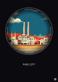 Affiche Baku City – Poster illustration vintage – Famous Viewpoint Of Baku City | Gravura – Fond foncé