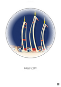 Affiche Baku City – Poster illustration vintage – Most Iconic Landmark Of Baku City | Gravura – Fond clair