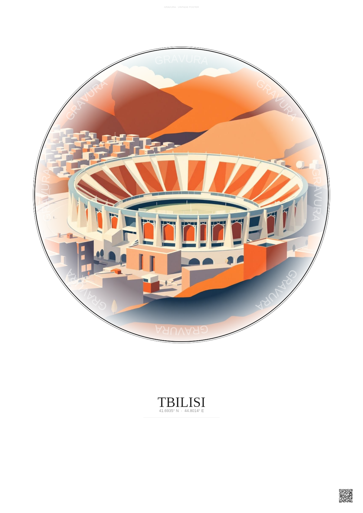 Affiche Tbilisi – Poster illustration vintage – Dinamo Arena | Gravura – Fond clair