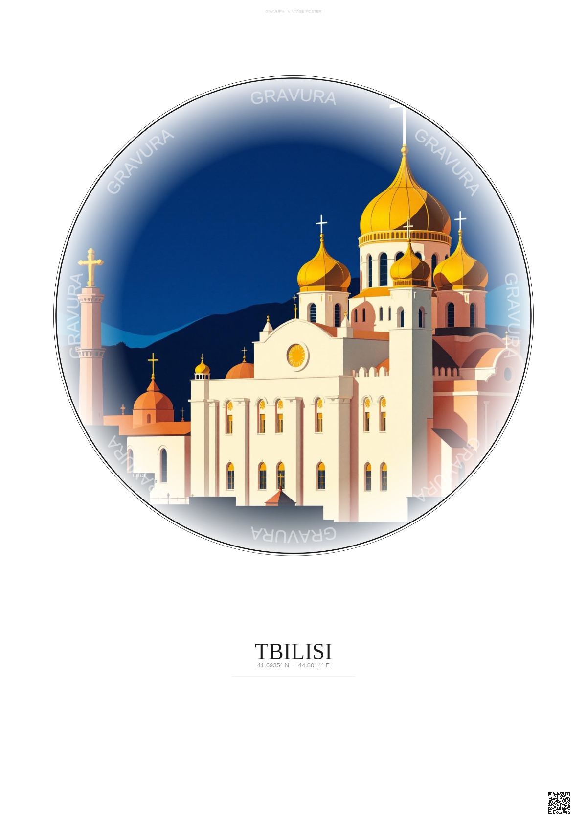 Affiche Tbilisi – Poster illustration vintage – Holy Trinity Cathedral Of Tbilisi | Gravura – Fond clair