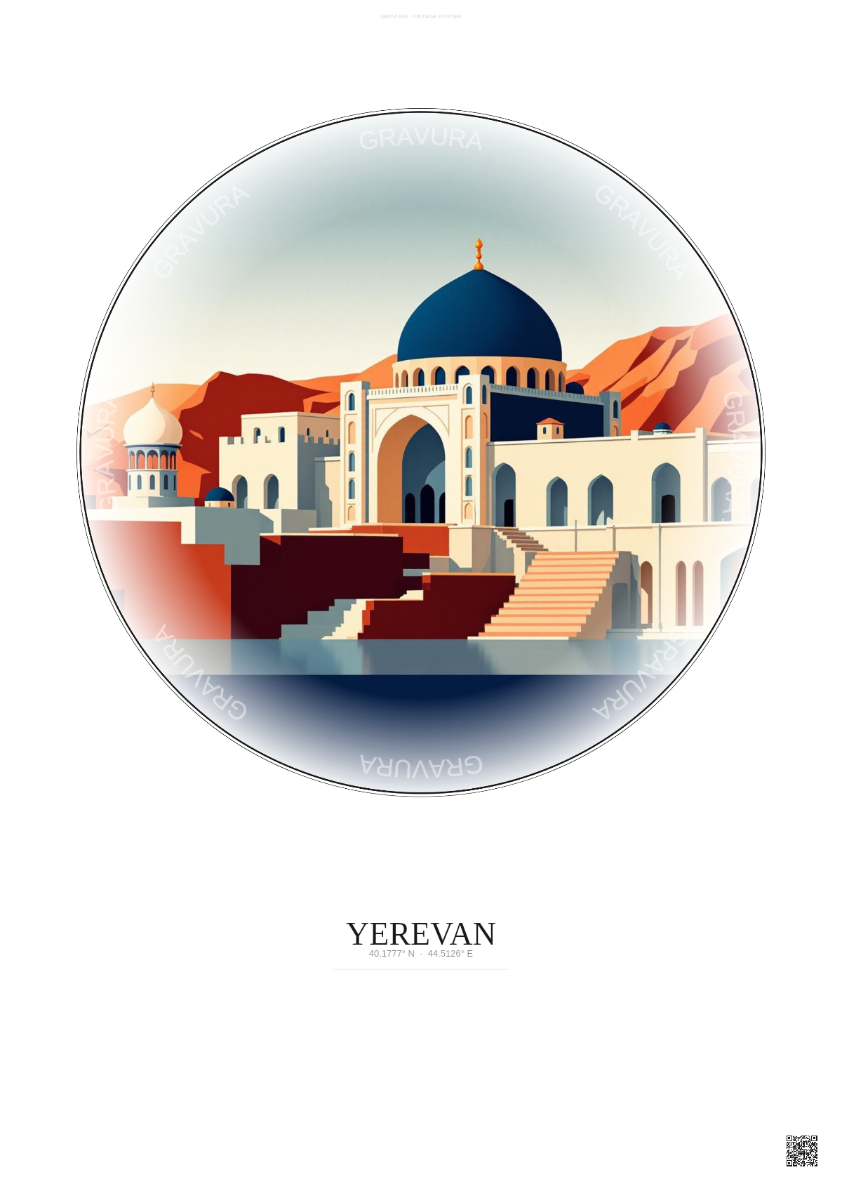Affiche Yerevan – Poster illustration vintage – Blue Mosque | Gravura – Fond clair