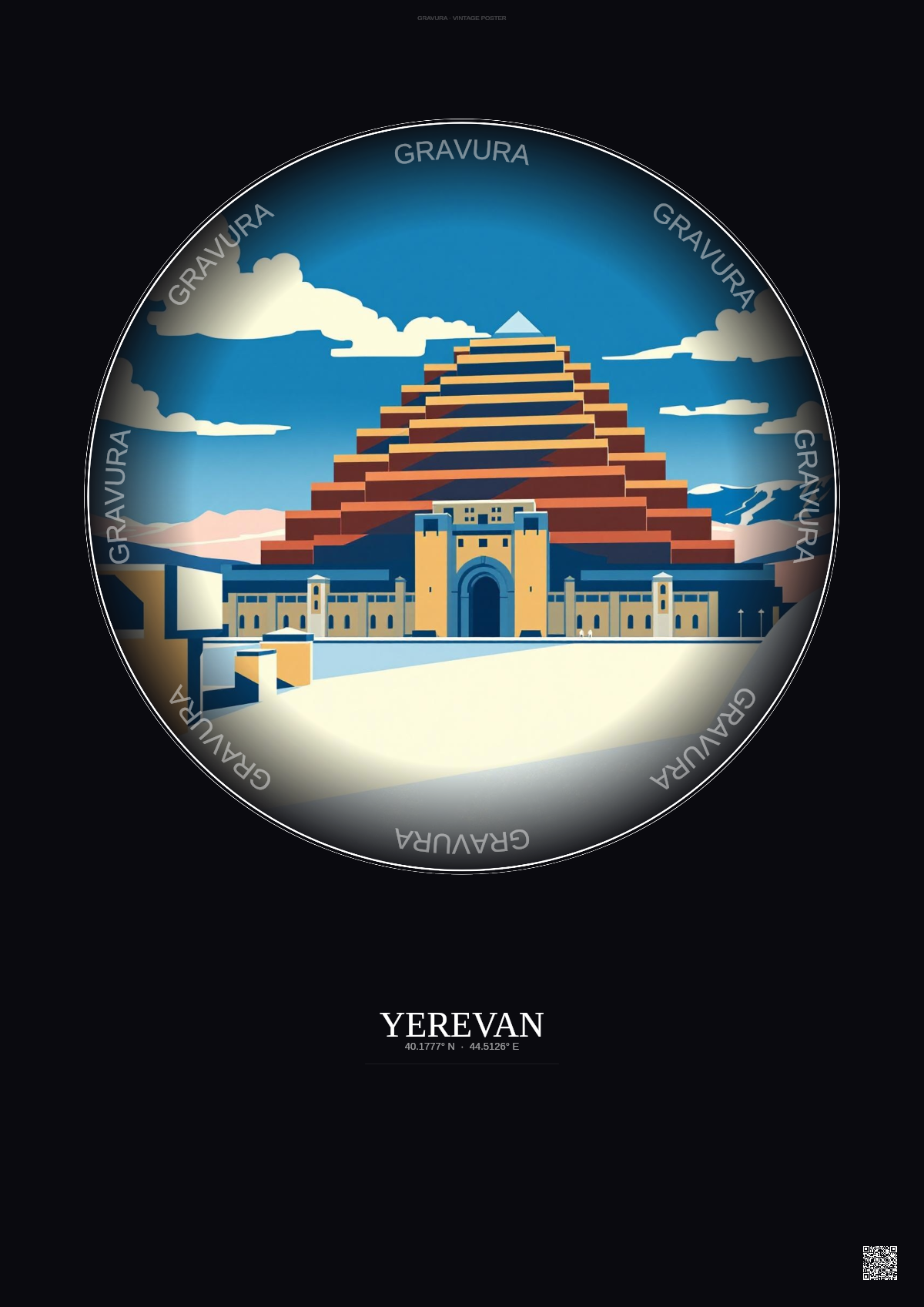 Affiche Yerevan – Poster illustration vintage – Matenadaran | Gravura – Fond foncé