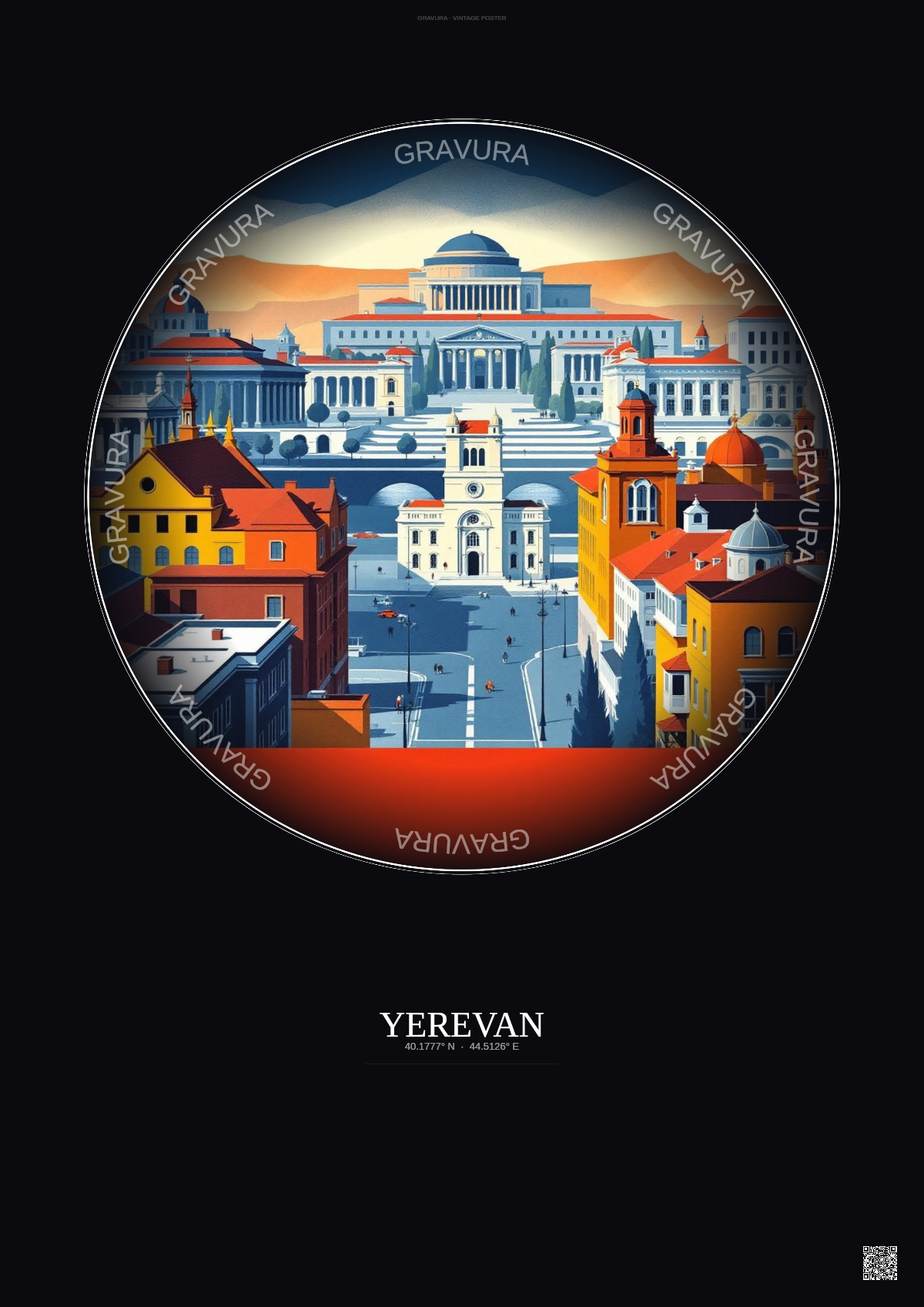 Affiche Yerevan – Poster illustration vintage – Yerevan | Gravura – Fond foncé
