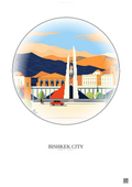 Affiche Bishkek City – Poster illustration vintage – Most Iconic Landmark Of Bishkek City | Gravura – Fond clair
