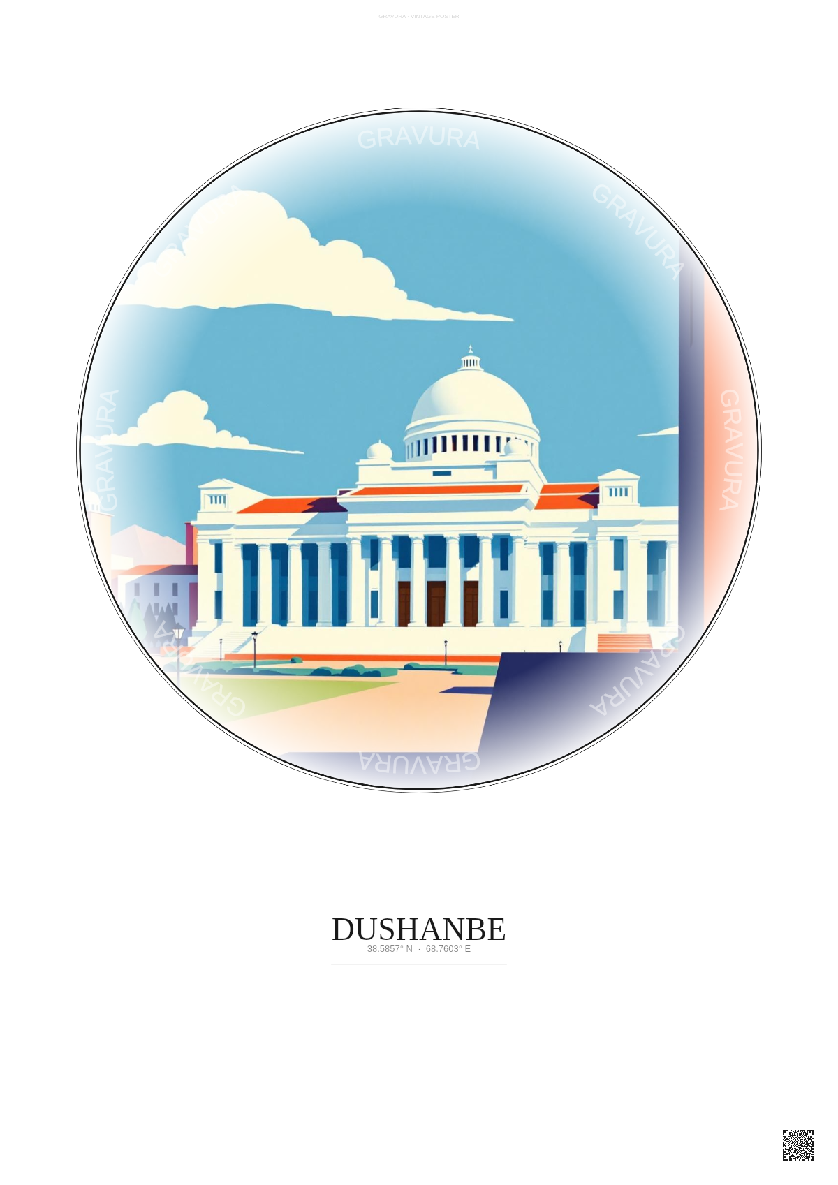 Affiche Dushanbe – Poster illustration vintage – Tajikistan National Museum | Gravura – Fond clair