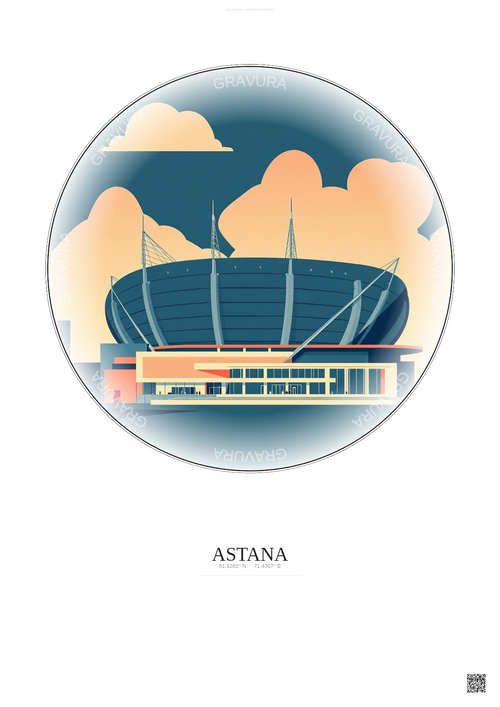 Affiche Astana – Poster illustration vintage – Astana Arena | Gravura – Fond clair