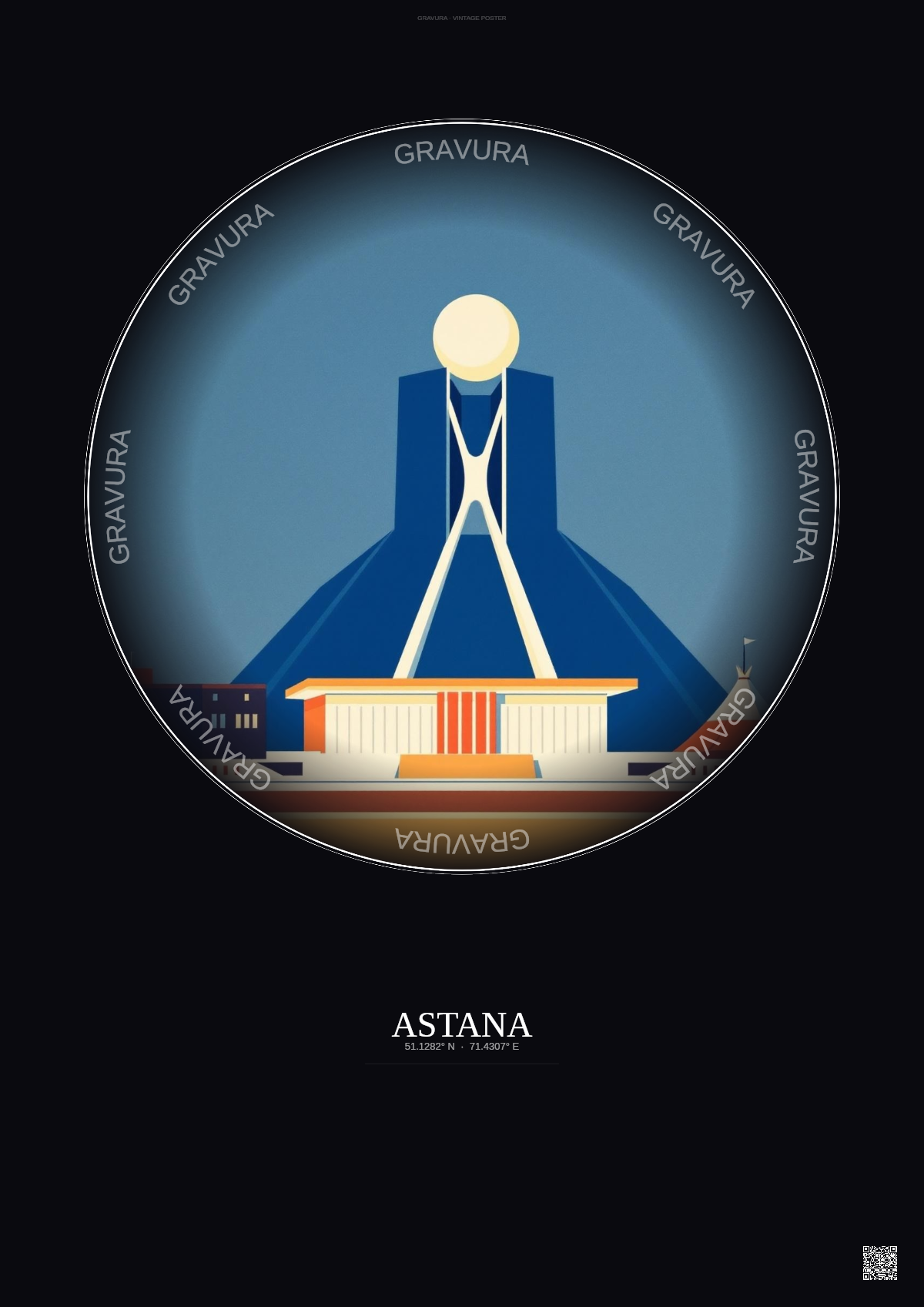 Affiche Astana – Poster illustration vintage – Astana | Gravura – Fond foncé