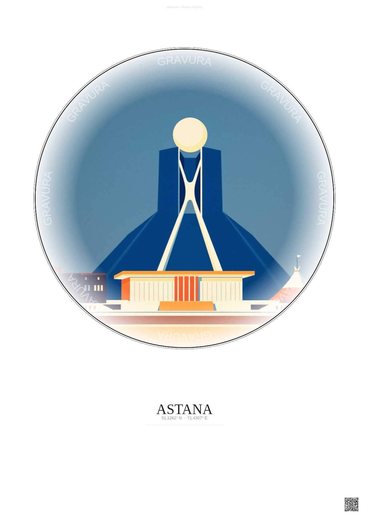 Affiche Astana – Poster illustration vintage – Astana | Gravura – Fond clair