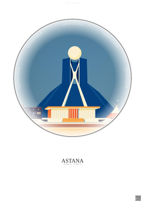 Affiche Astana – Poster illustration vintage – Astana | Gravura – Fond clair