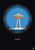 Affiche Astana – Poster illustration vintage – Bayterek | Gravura – Fond foncé