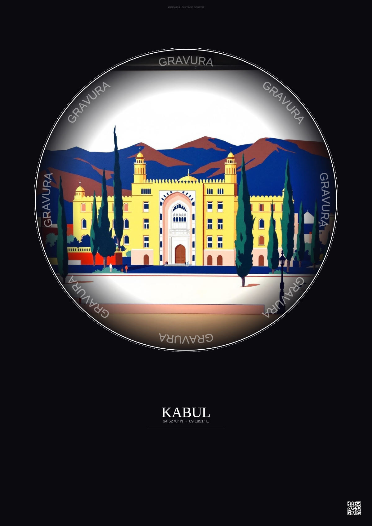 Affiche Kabul – Poster illustration vintage – National Museum Of Afghanistan | Gravura – Fond foncé