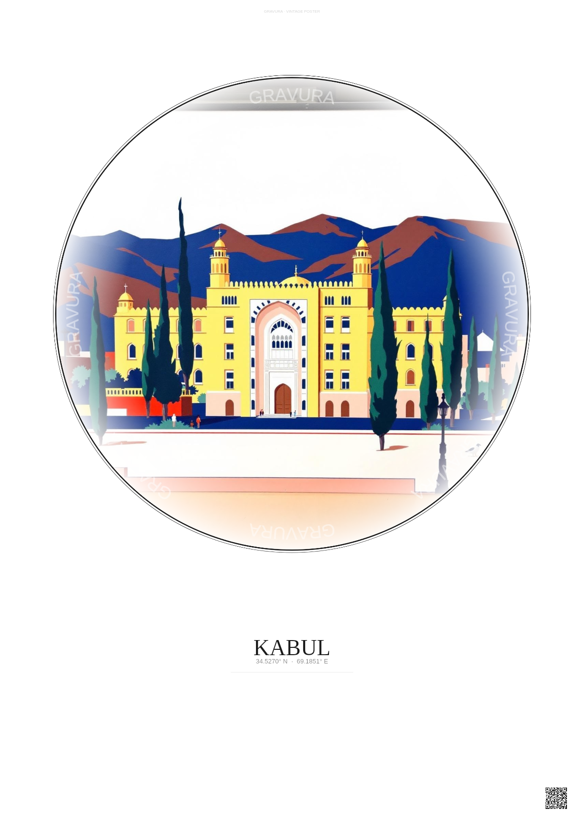 Affiche Kabul – Poster illustration vintage – National Museum Of Afghanistan | Gravura – Fond clair