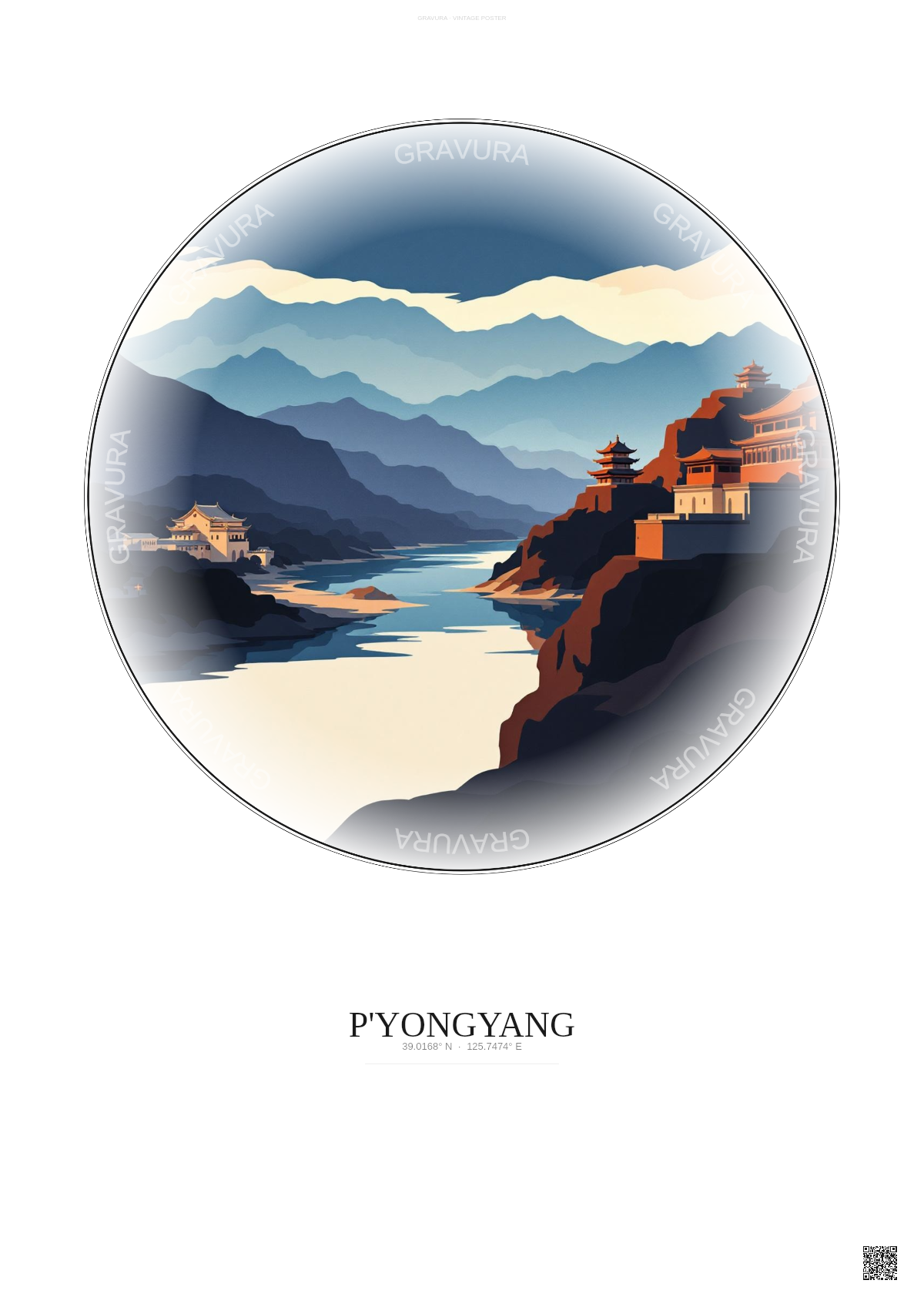 Affiche P Yongyang – Poster illustration vintage – Famous Viewpoint Of P Yongyang | Gravura – Fond clair