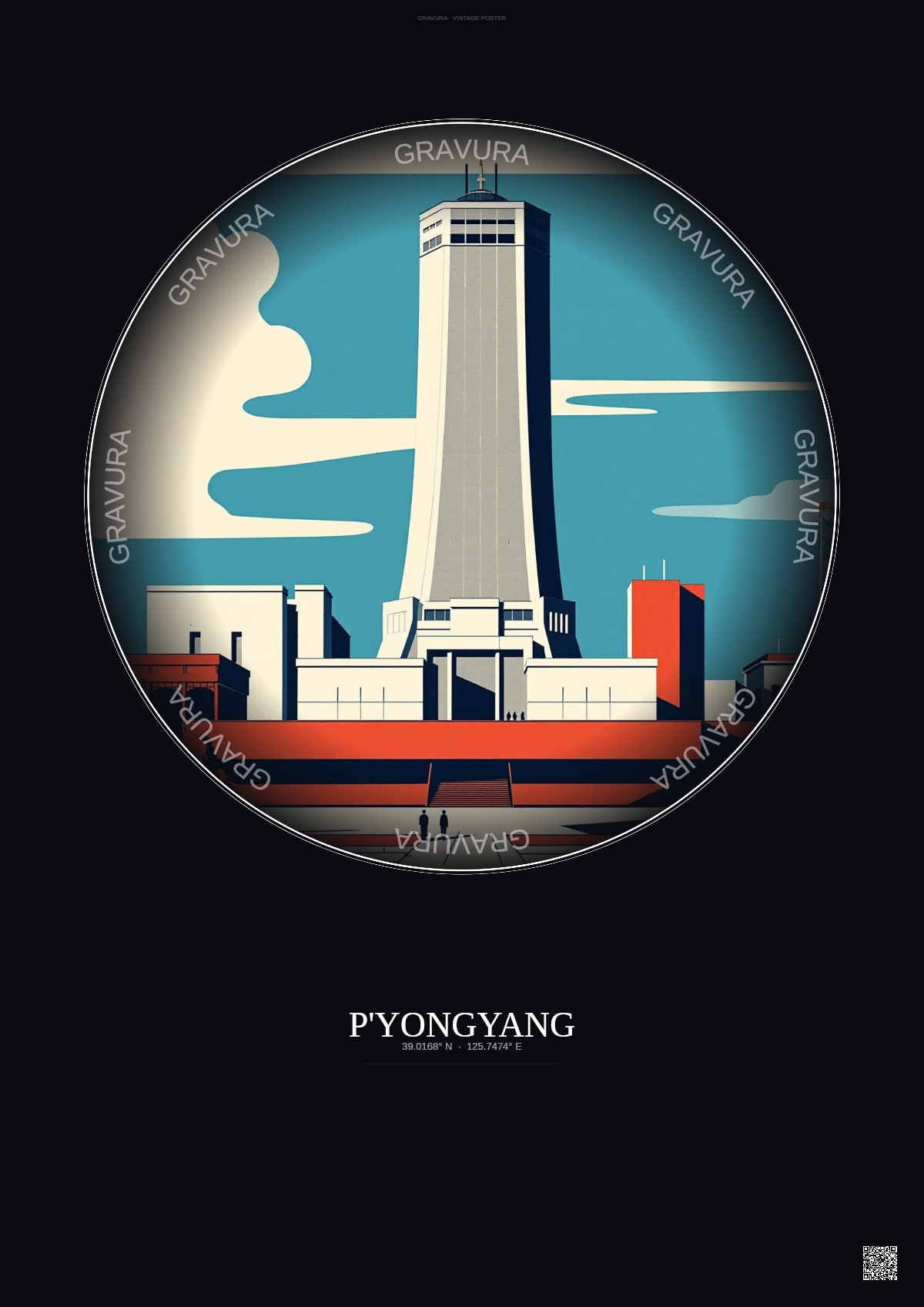Affiche P Yongyang – Poster illustration vintage – Most Iconic Landmark Of P Yongyang | Gravura – Fond foncé