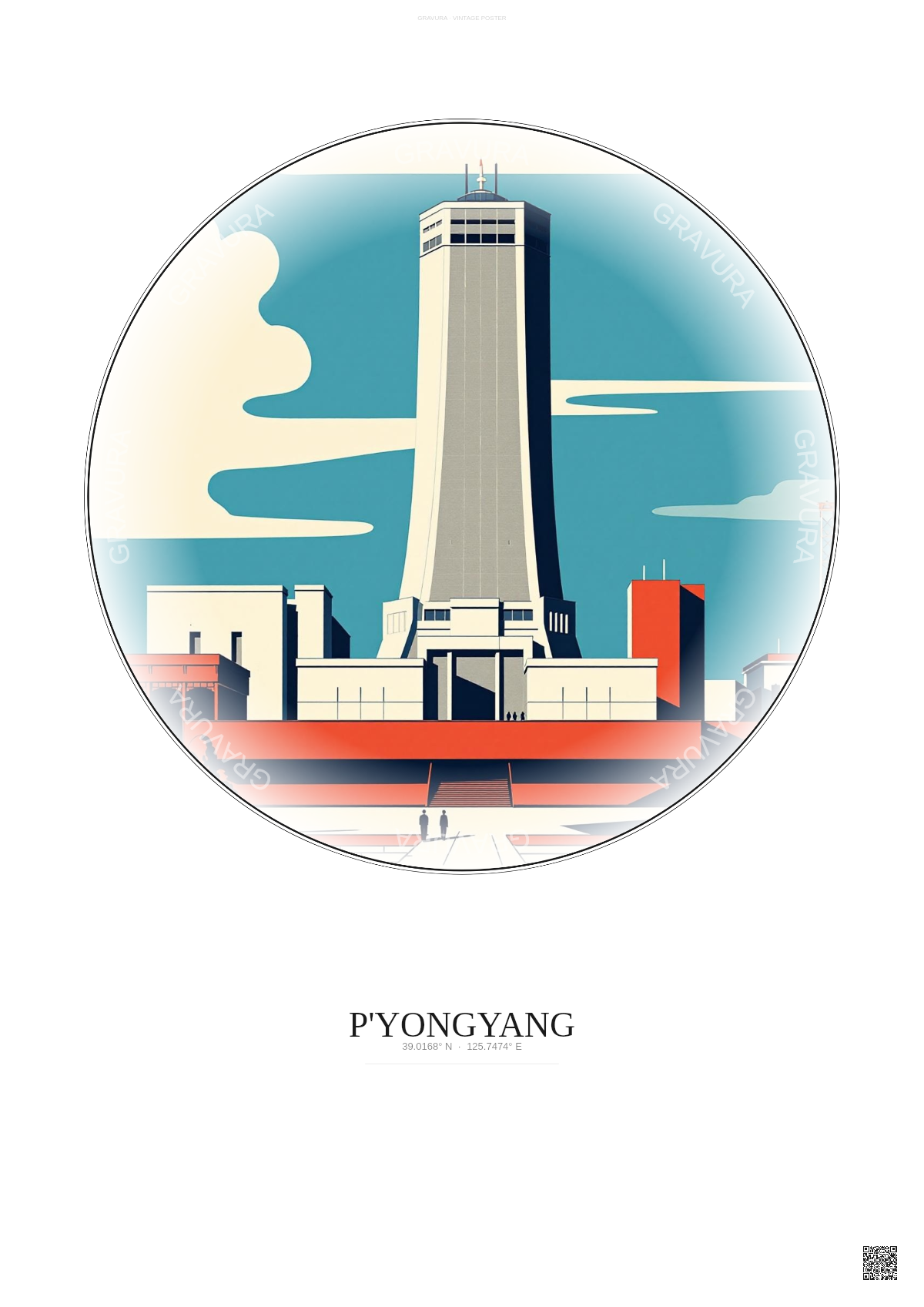 Affiche P Yongyang – Poster illustration vintage – Most Iconic Landmark Of P Yongyang | Gravura – Fond clair
