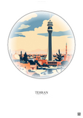Affiche Tehran – Poster illustration vintage – Milad Tower | Gravura – Fond clair
