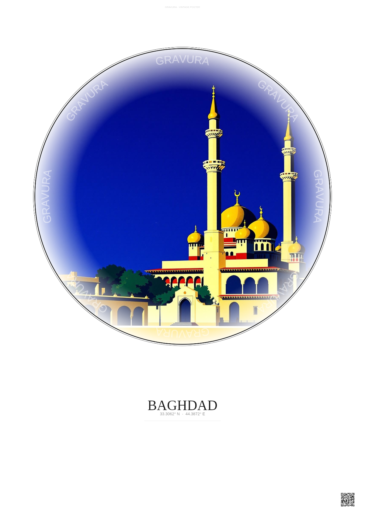 Affiche Baghdad – Poster illustration vintage – Al Kadhimiya Mosque | Gravura – Fond clair