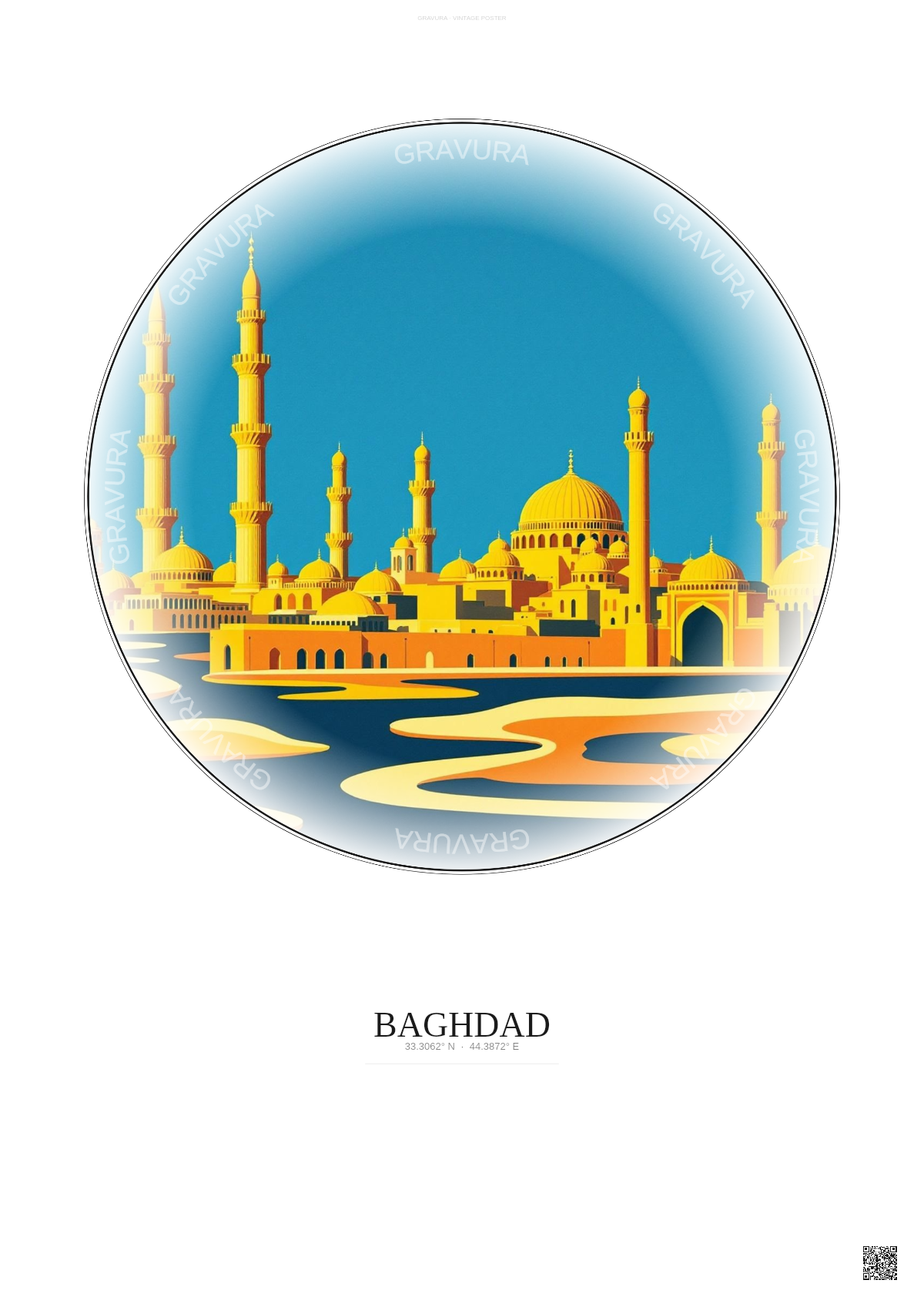 Affiche Baghdad – Poster illustration vintage – Baghdad | Gravura – Fond clair