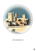 Affiche Riyadh Region – Poster illustration vintage – Historic Old Town Of Riyadh Region | Gravura – Fond clair
