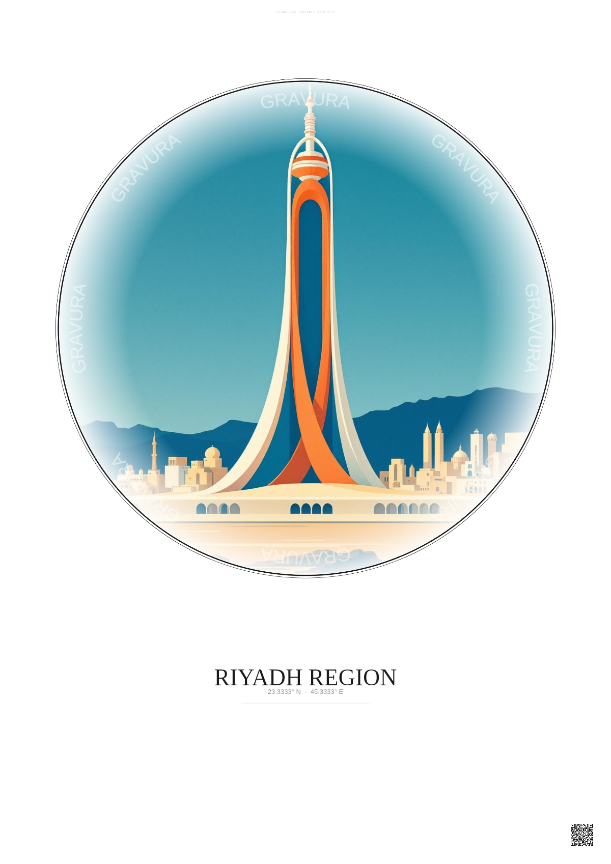 Affiche Riyadh Region – Poster illustration vintage – Most Iconic Landmark Of Riyadh Region | Gravura – Fond clair