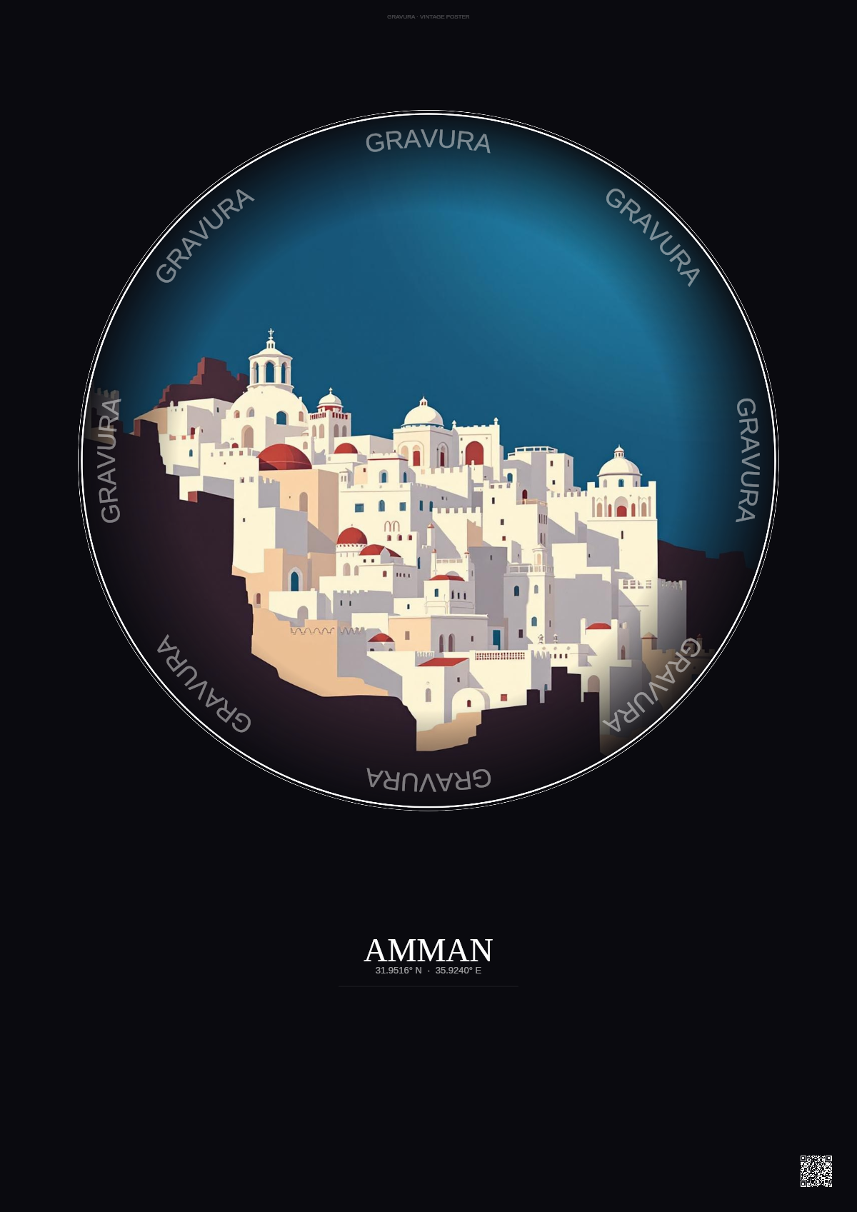 Affiche Amman – Poster illustration vintage – Amman | Gravura – Fond foncé