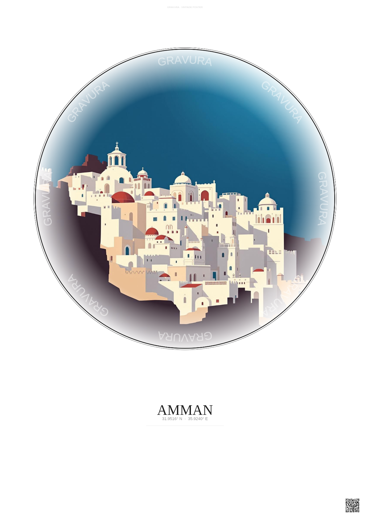 Affiche Amman – Poster illustration vintage – Amman | Gravura – Fond clair