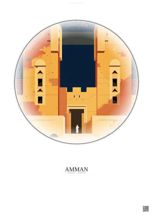 Affiche Amman – Poster illustration vintage – Qasr Mshatta | Gravura – Fond clair