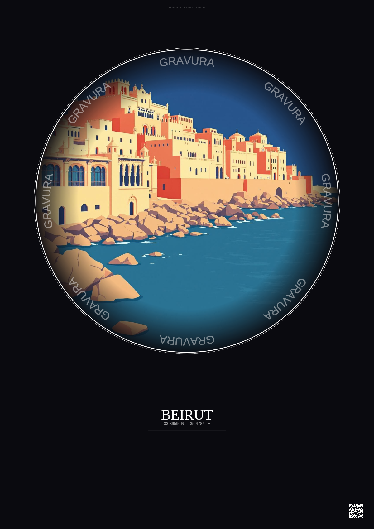 Affiche Beirut – Poster illustration vintage – Beirut | Gravura – Fond foncé