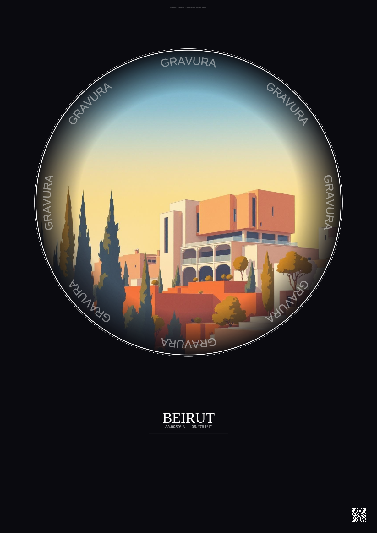 Affiche Beirut – Poster illustration vintage – Sursock Museum | Gravura – Fond foncé