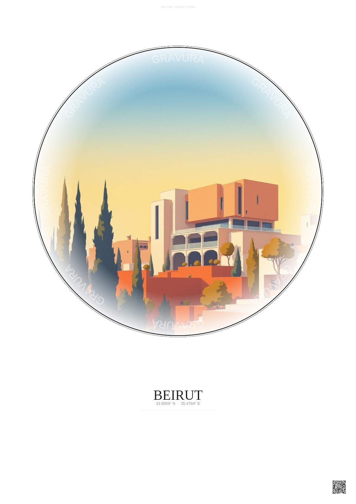 Affiche Beirut – Poster illustration vintage – Sursock Museum | Gravura – Fond clair