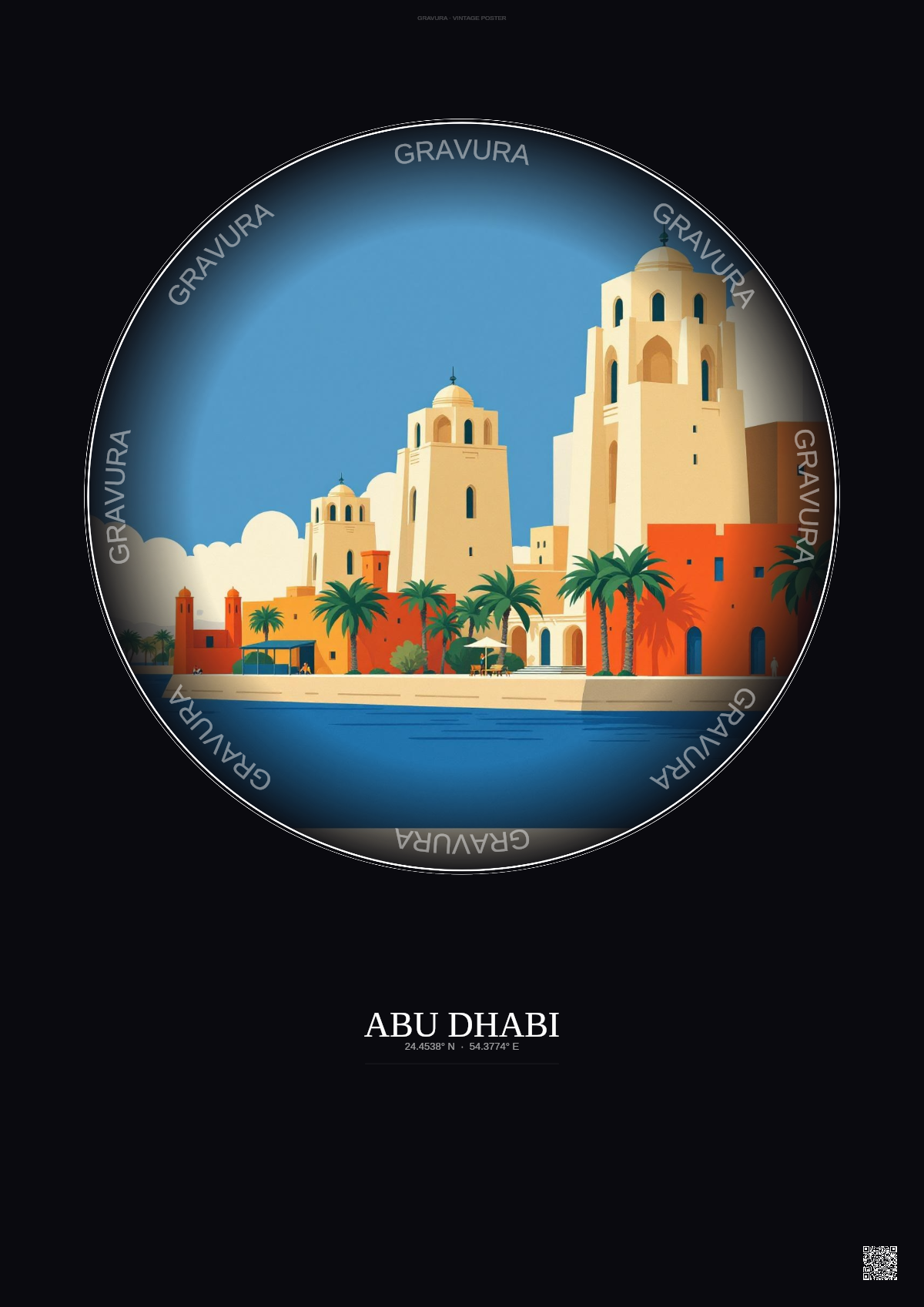 Affiche Abu Dhabi – Poster illustration vintage – Abu Dhabi | Gravura – Fond foncé