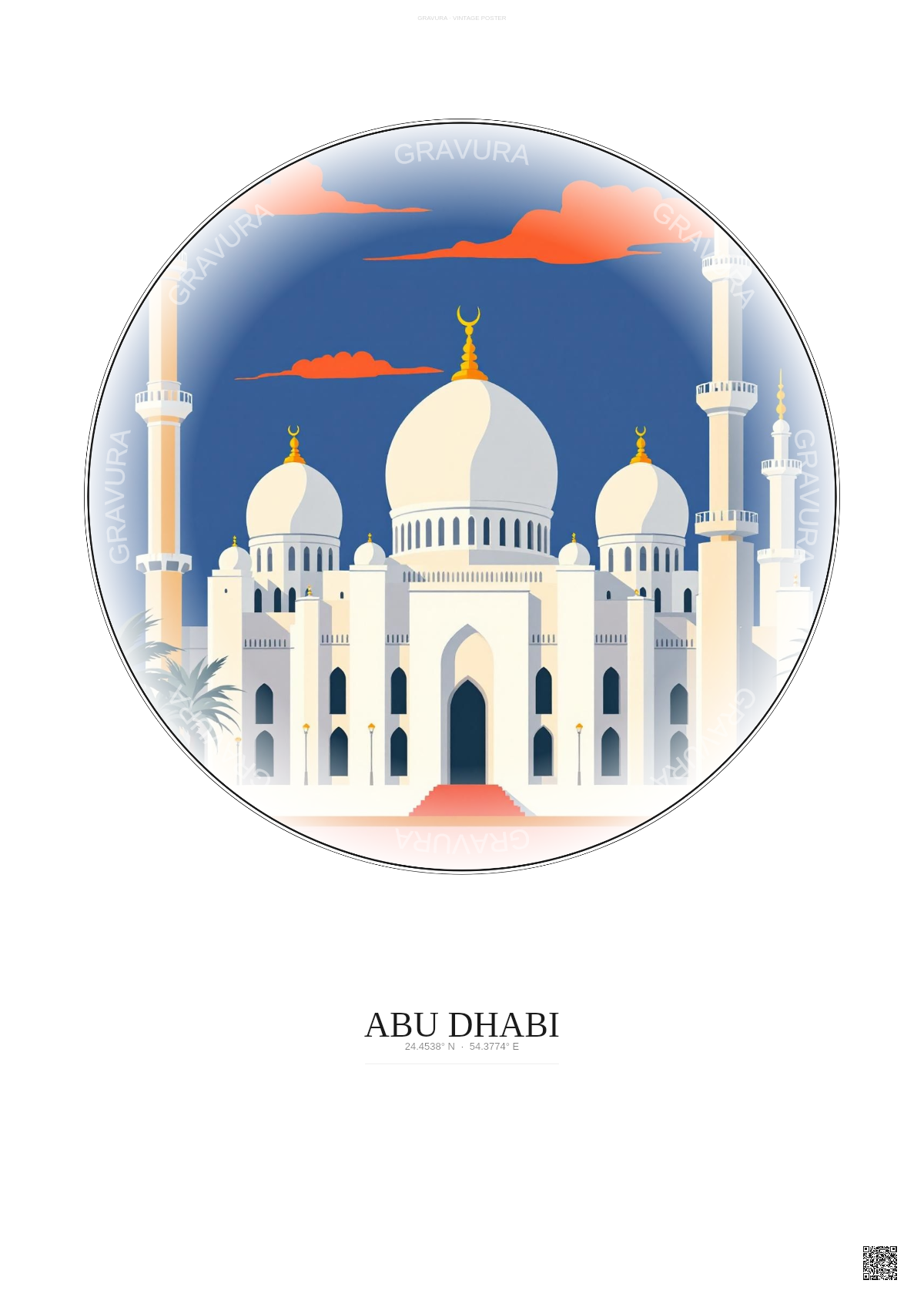 Affiche Abu Dhabi – Poster illustration vintage – Sheikh Zayed Mosque | Gravura – Fond clair