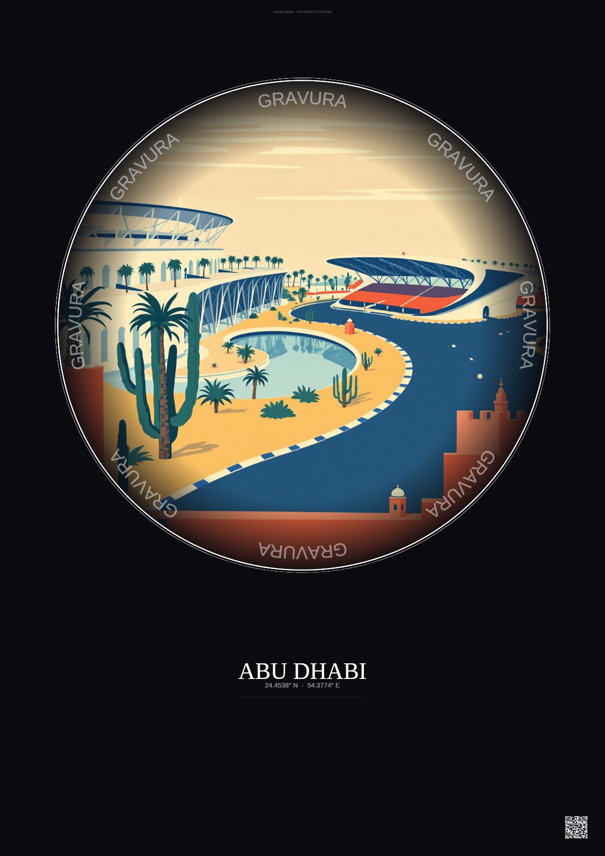 Affiche Abu Dhabi – Poster illustration vintage – Yas Marina Circuit | Gravura – Fond foncé
