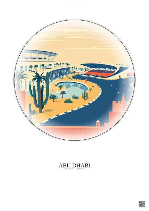 Affiche Abu Dhabi – Poster illustration vintage – Yas Marina Circuit | Gravura – Fond clair