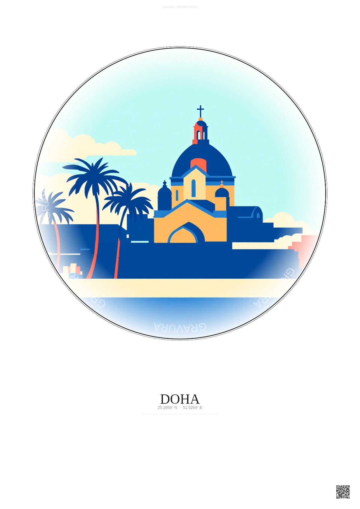 Affiche Doha – Poster illustration vintage – Catholic Church Of Our Lady Of The Rosary | Gravura – Fond clair