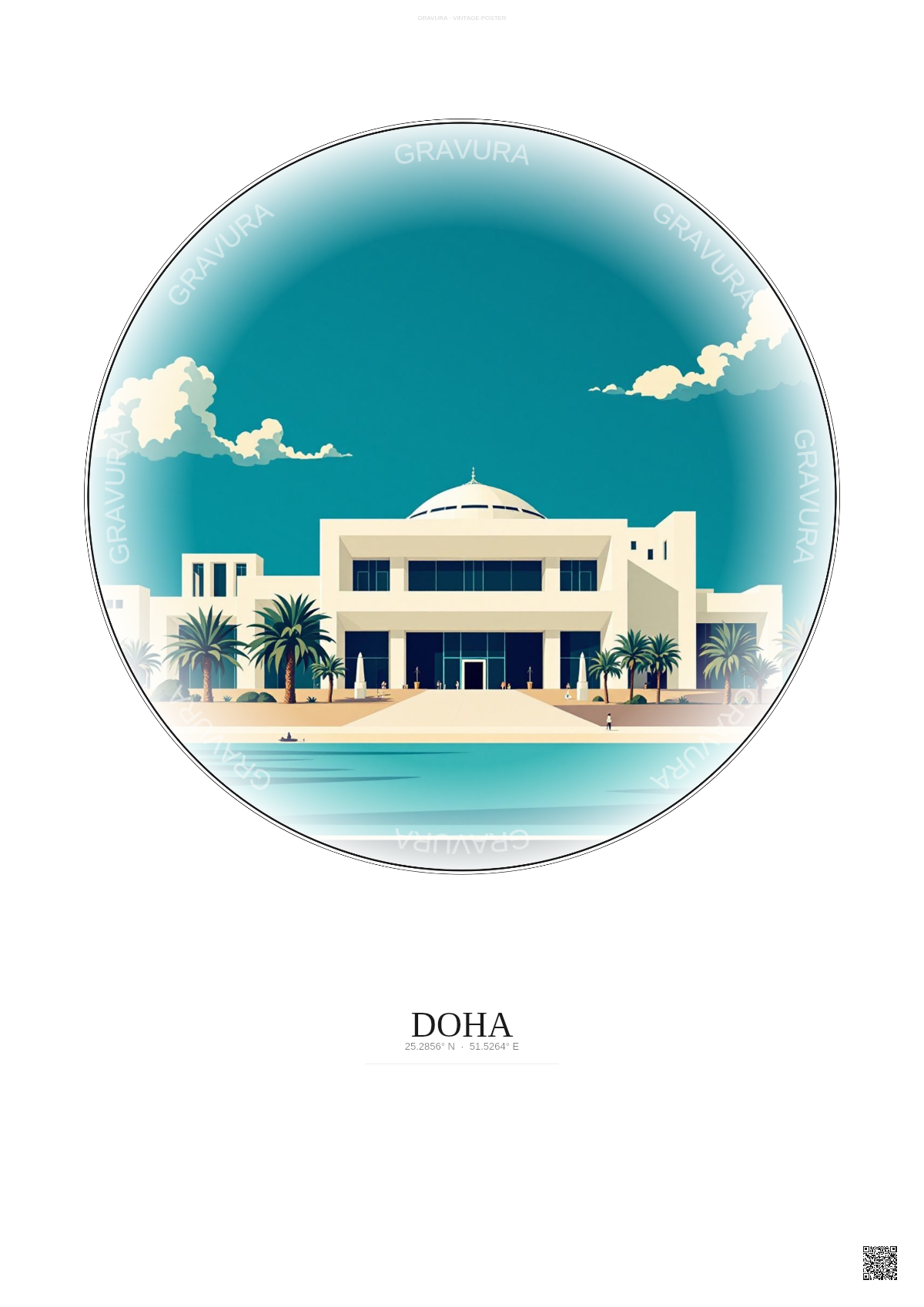 Affiche Doha – Poster illustration vintage – Museum Of Islamic Art | Gravura – Fond clair