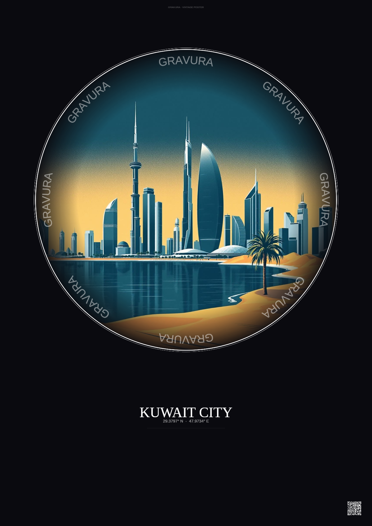 Affiche Kuwait City – Poster illustration vintage – Kuwait City | Gravura – Fond foncé